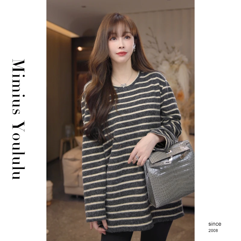 【mimius】七七 百搭经典条纹宽松长袖T恤 F10249