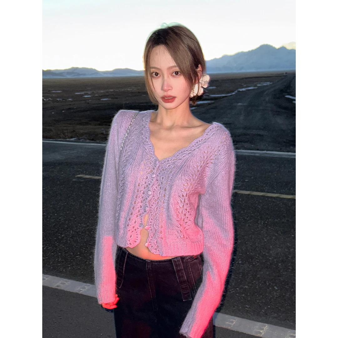 FORNI 樱桃之约 镂空小开衫针织开衫短款上衣女