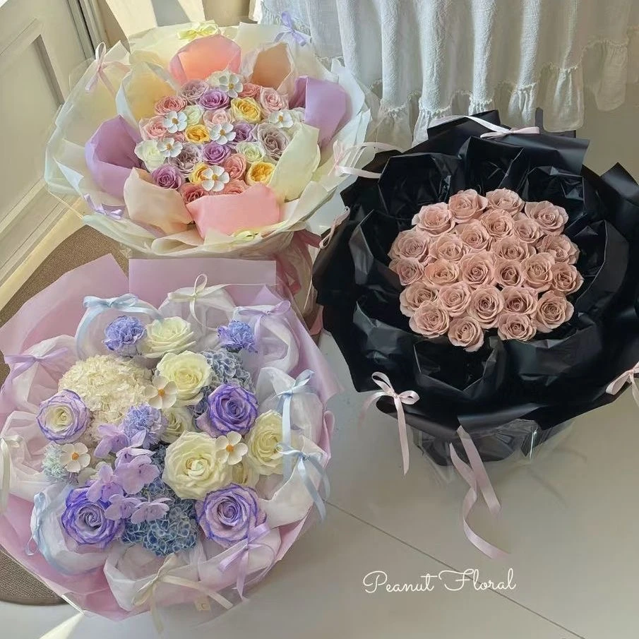 【捷优】七夕浪漫防水蝉翼膜内衬纸花束包装纸褶皱造型纸花艺资材