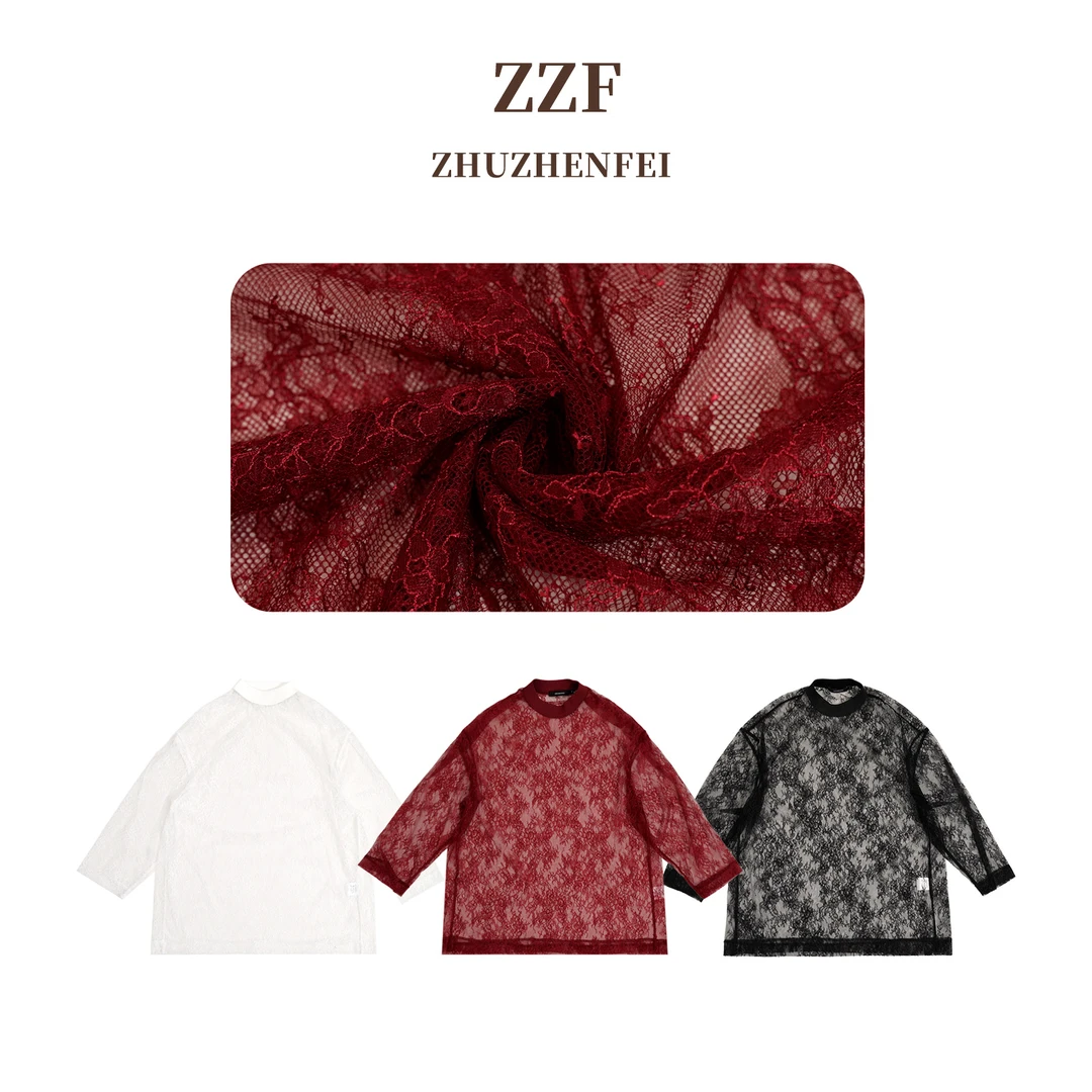 ZHUZHENFEI【南法优雅】三色蕾丝圆领宽松基础长袖T恤Z351075
