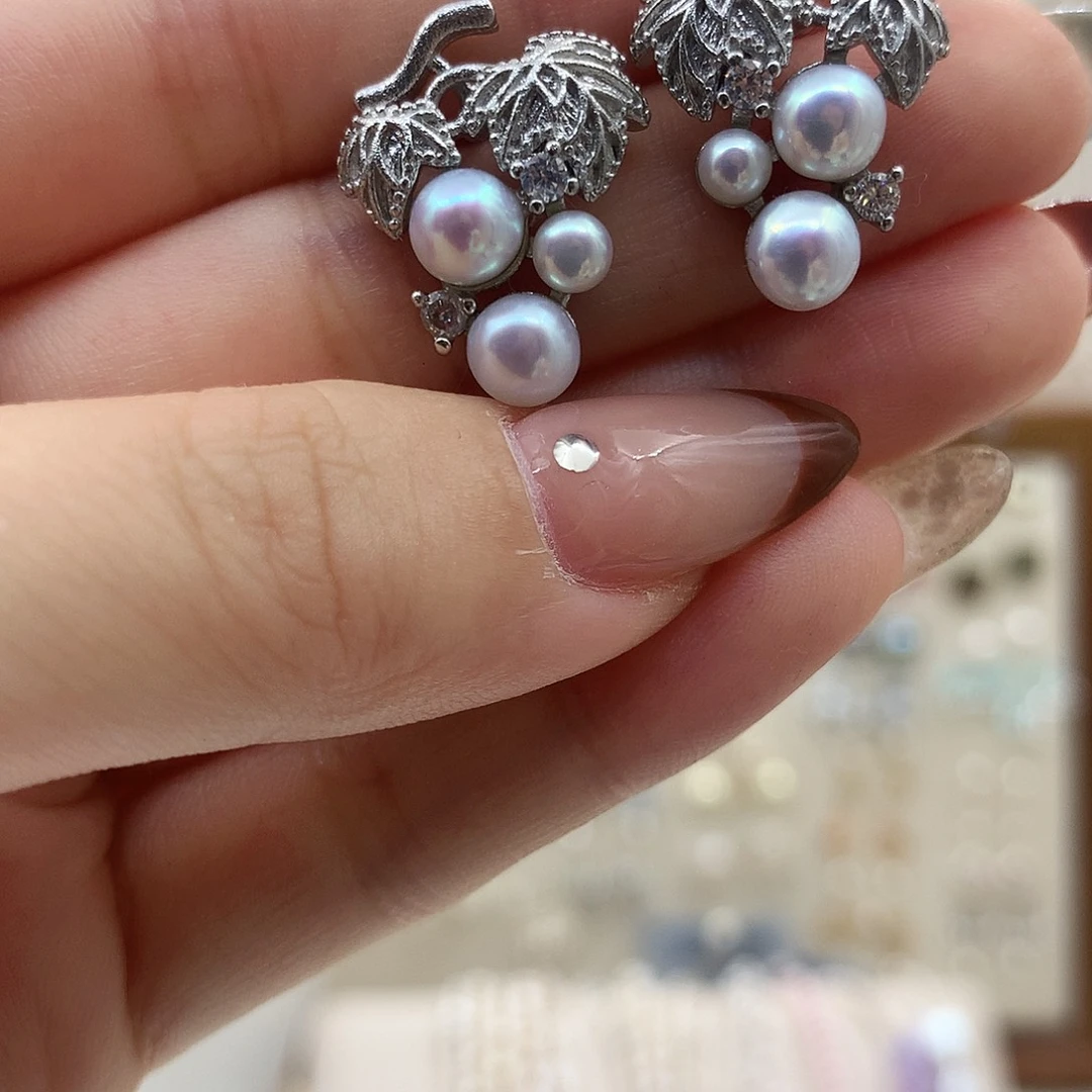 耳饰银S925镶嵌淡水珍珠