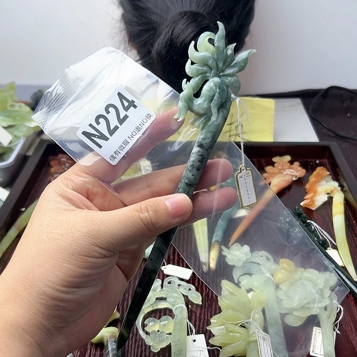蛇纹石玉发饰合金淼****
