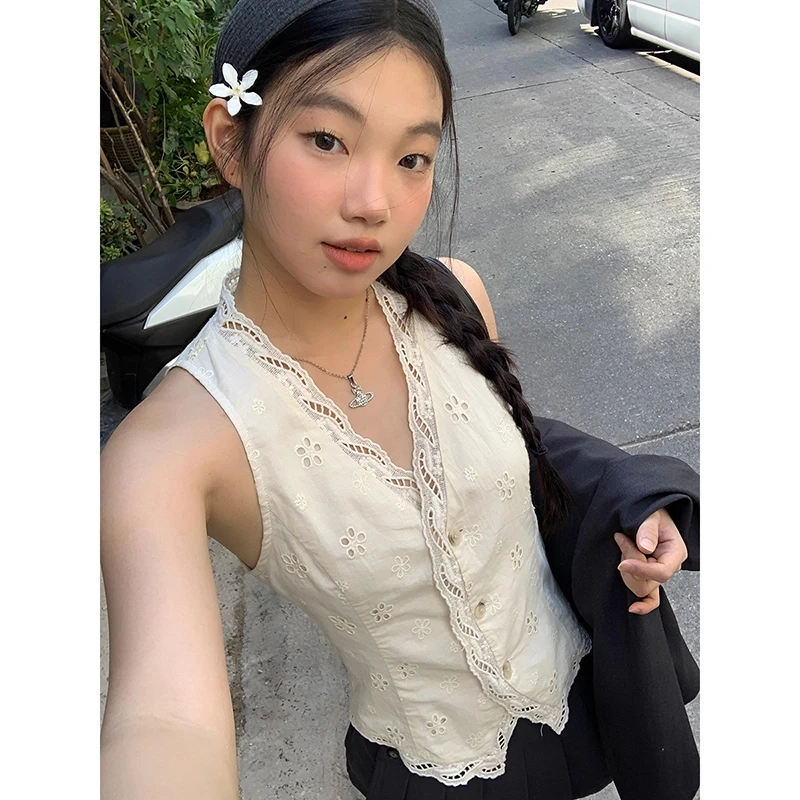 【西西里背心】春季V领通勤法式背心花边无袖设计感背心