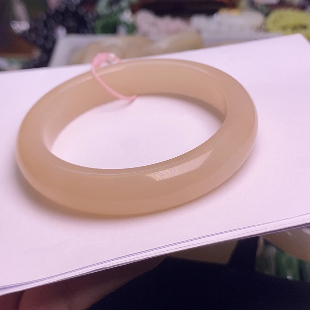 和田玉未镶嵌颈饰熟色浓藕粉红粉56.5老矿料手镯