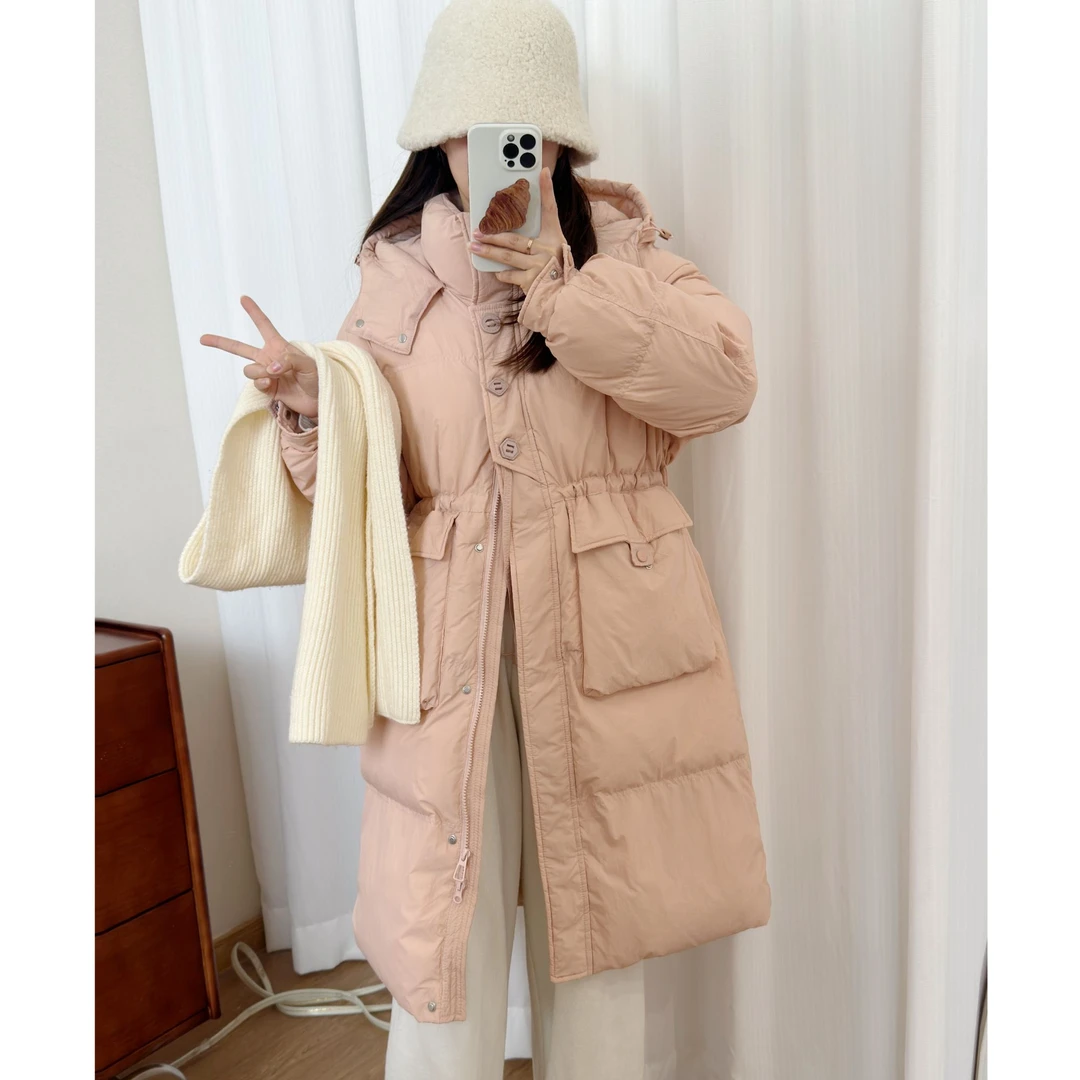 【清货】白鸭绒羽绒服收腰长款三粒扣