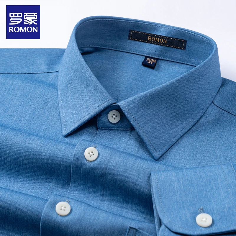 罗蒙2025春季新款简约牛仔长袖衬衫男士宽松休闲衬衣高级感男装潮