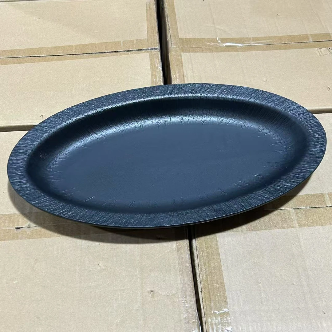 Y47出德国【岩石】18.5英寸47.5cm手工陶瓷鱼盘深盘-黑 09