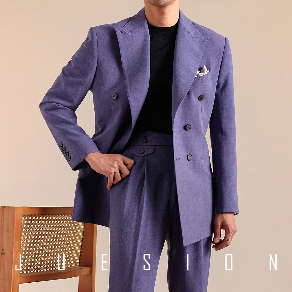 【325g羊毛混纺】JUESION 意式那不勒斯双排扣西服套装男休闲西装