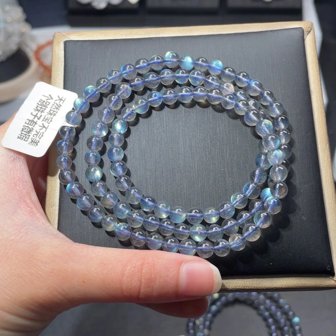 ˙****未镶嵌长石手链多圈彩光灰月光5.5m