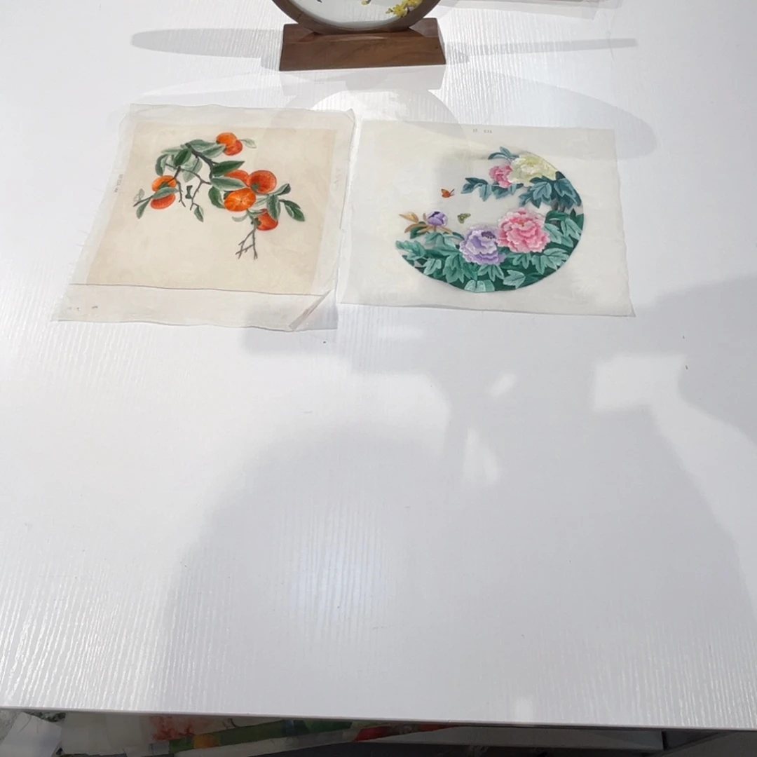 刺绣花画心20*20+柿子画心20*20摆件成品