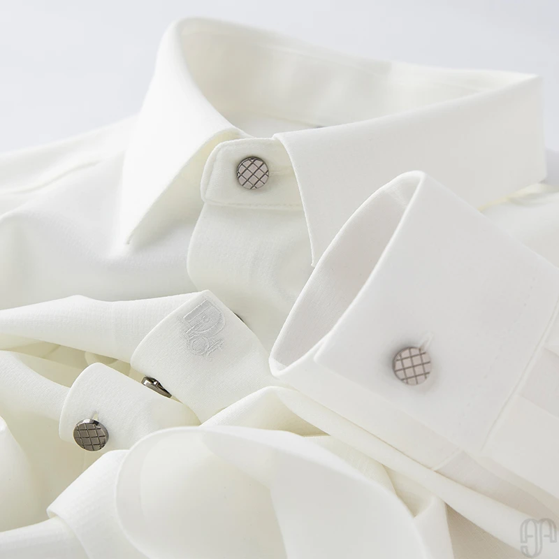 Mayi/春夏薄款抗皱长袖白色衬衫男轻商务修身翻领字母刺绣衬衣男