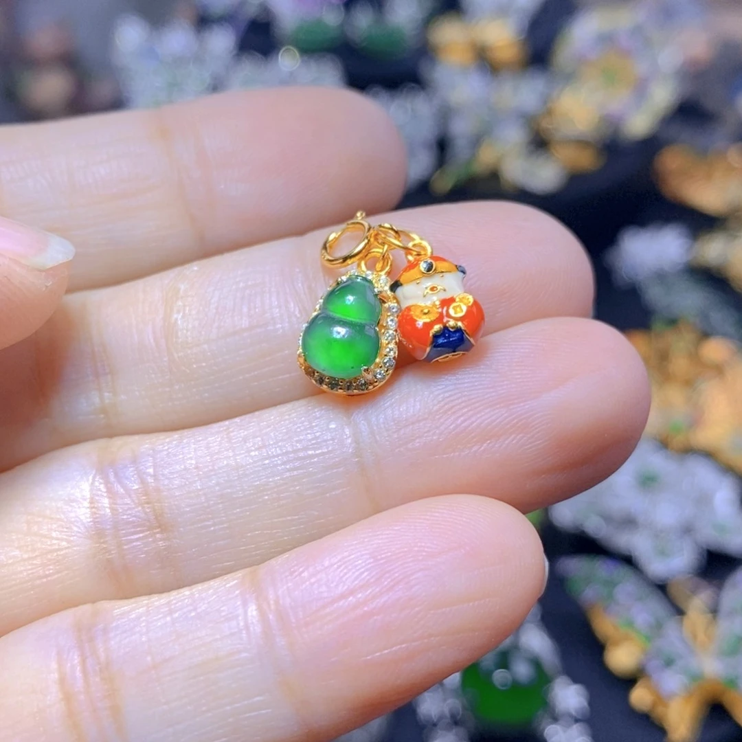 翡翠耳钉银S925镶嵌天然翡翠