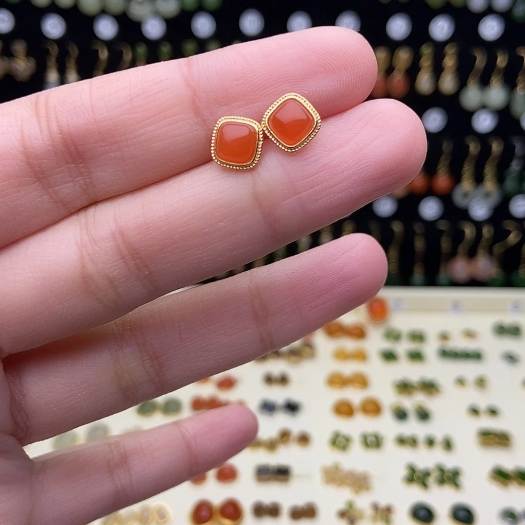 和田玉银S925镶嵌耳饰