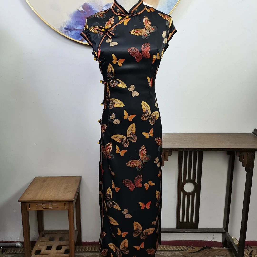 【金蝶】上上喜春夏单层民国风前八扣时尚修身长旗袍