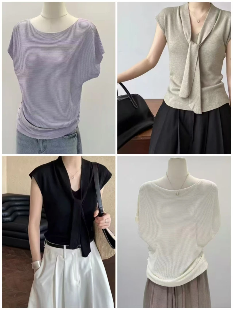 （001-050）糖糖1号店 夏季百搭短袖女针织衫打底衫显瘦简约