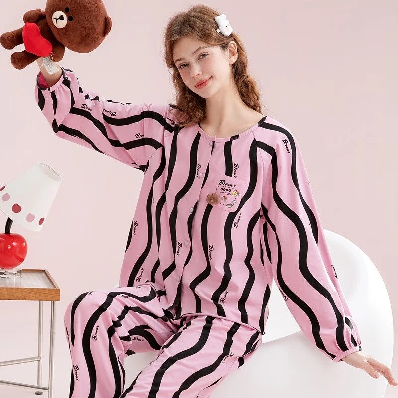 芬腾睡衣少女【布朗熊IP联名】2025年新品春季100%棉长袖家居服套装