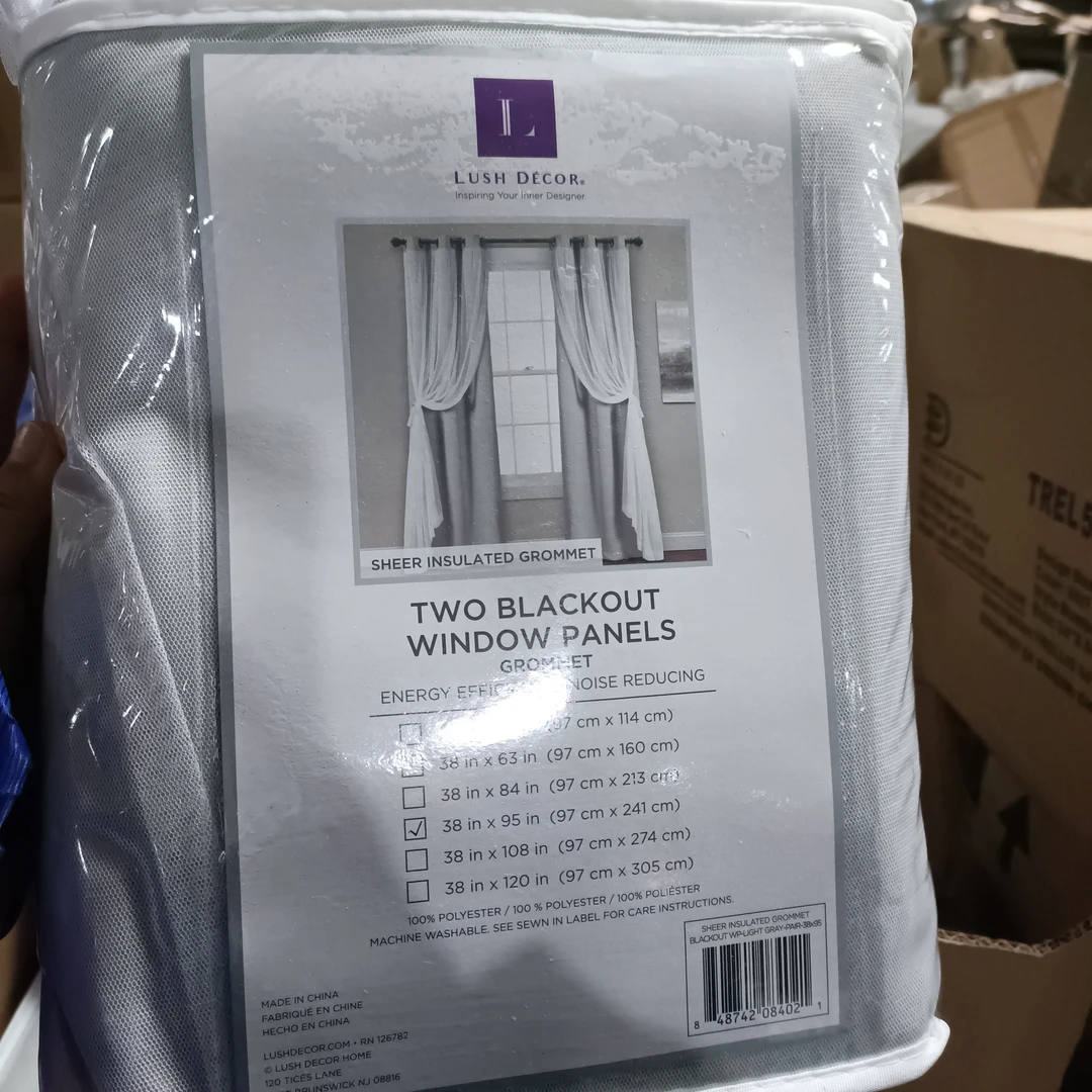 8402，灰色带纱穿杆窗帘，尺寸，97*241