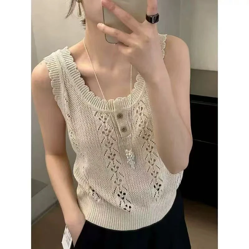 丽丽家~亚麻背心薄款夏季复古外穿镂空无袖百搭上衣