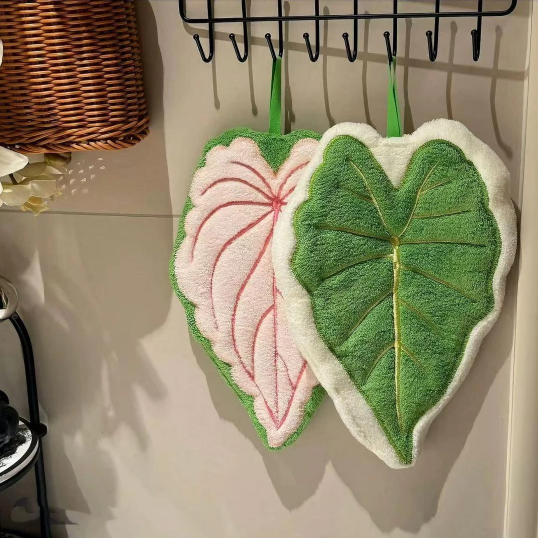 植物叶子擦手巾挂式厨房卫生间浴室便携毛巾抹布植物吸水厨房毛巾