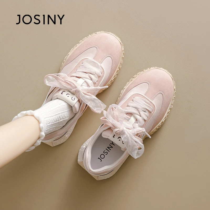 卓诗尼2025春季新款厚底运动鞋芭蕾丝带德训鞋小个子增高时尚百搭