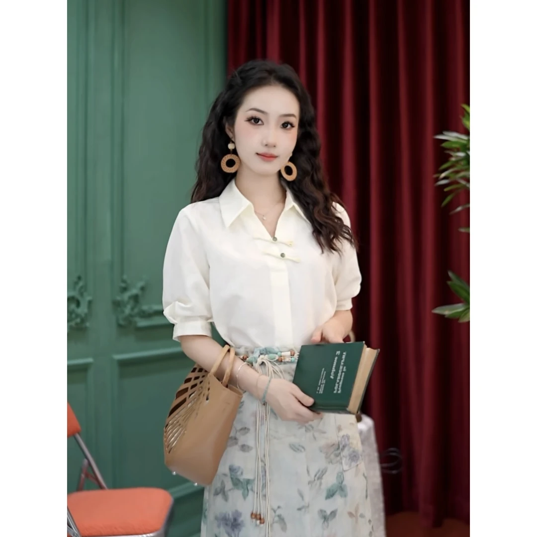 小小港风  夏季新款减龄感复古法式时尚显瘦衬衫洋气衣服女#4539