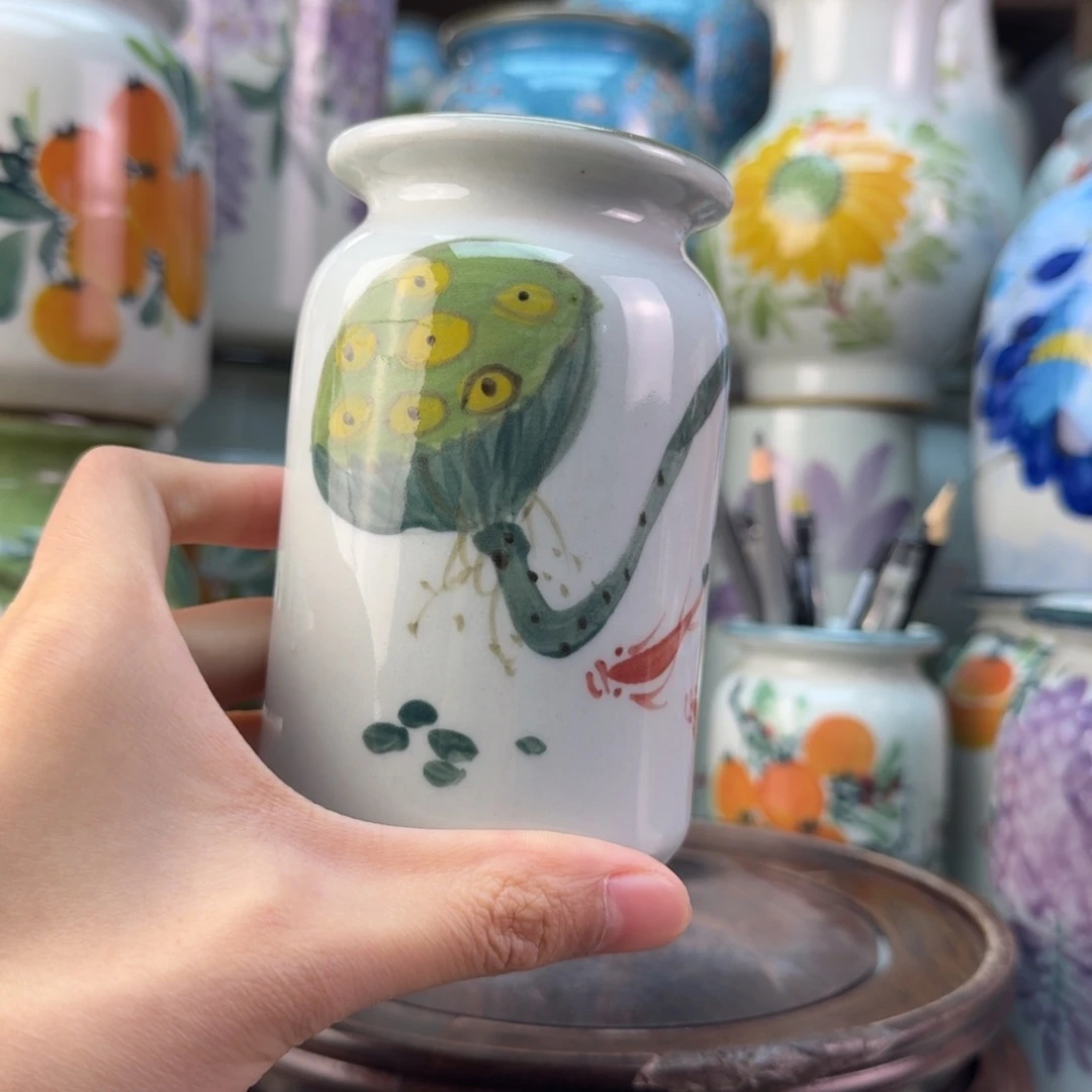 景德镇陶瓷手绘花瓶无孔