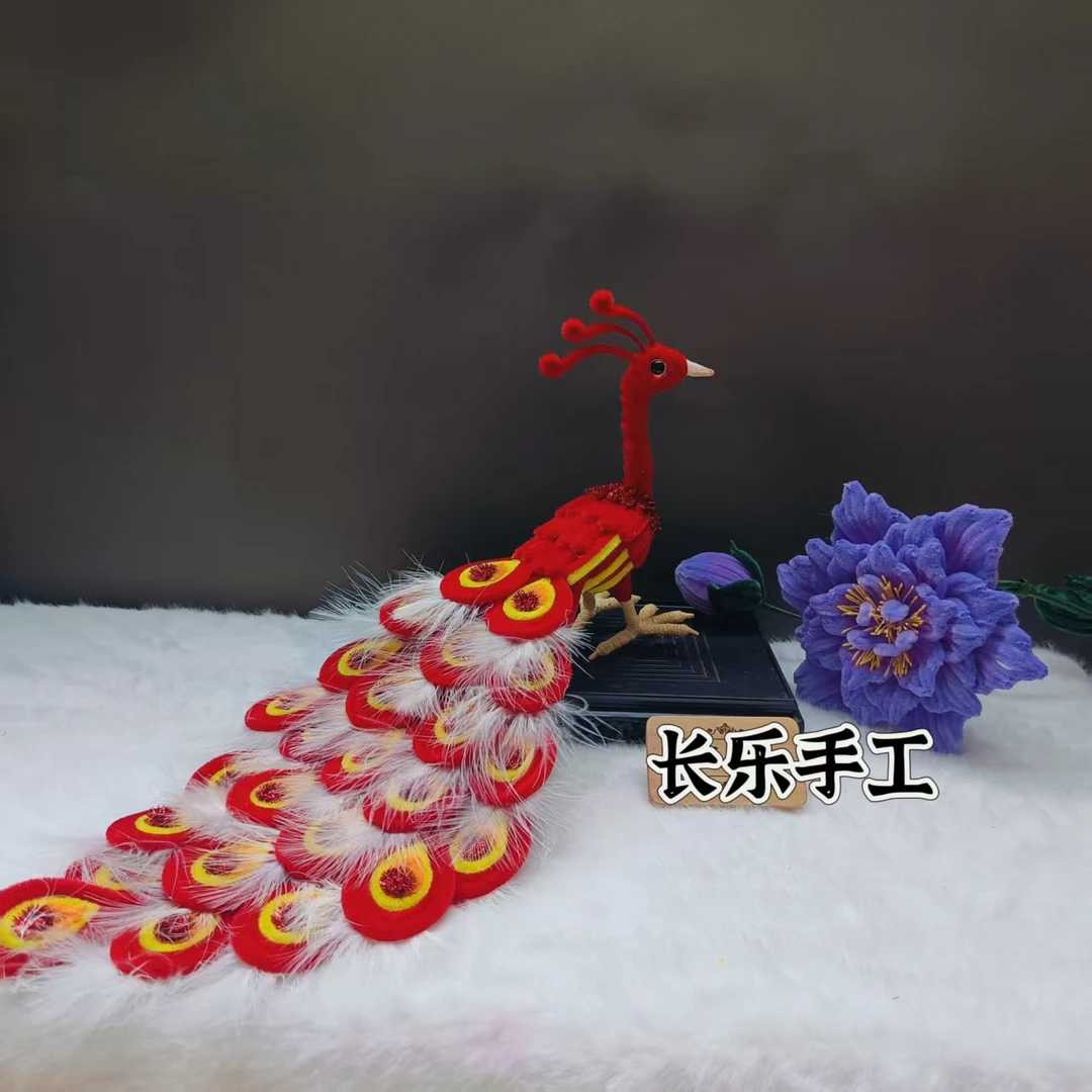 吉祥孔雀创意 DIY扭扭棒孔雀材料包手工制作家居摆件礼物