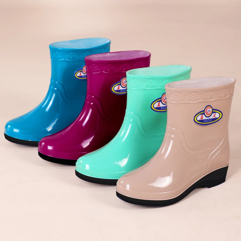 雨鞋女士中筒加绒保暖雨靴防滑成人女士水鞋厨房水鞋加棉胶鞋