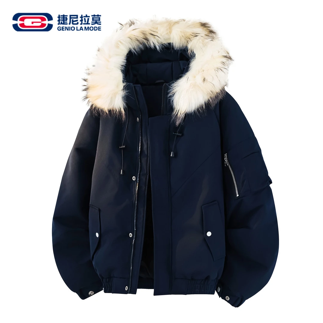 【敖瑞鹏代言】捷尼拉莫工装风免烫保暖毛毛领加厚潮流男装羽绒服潮