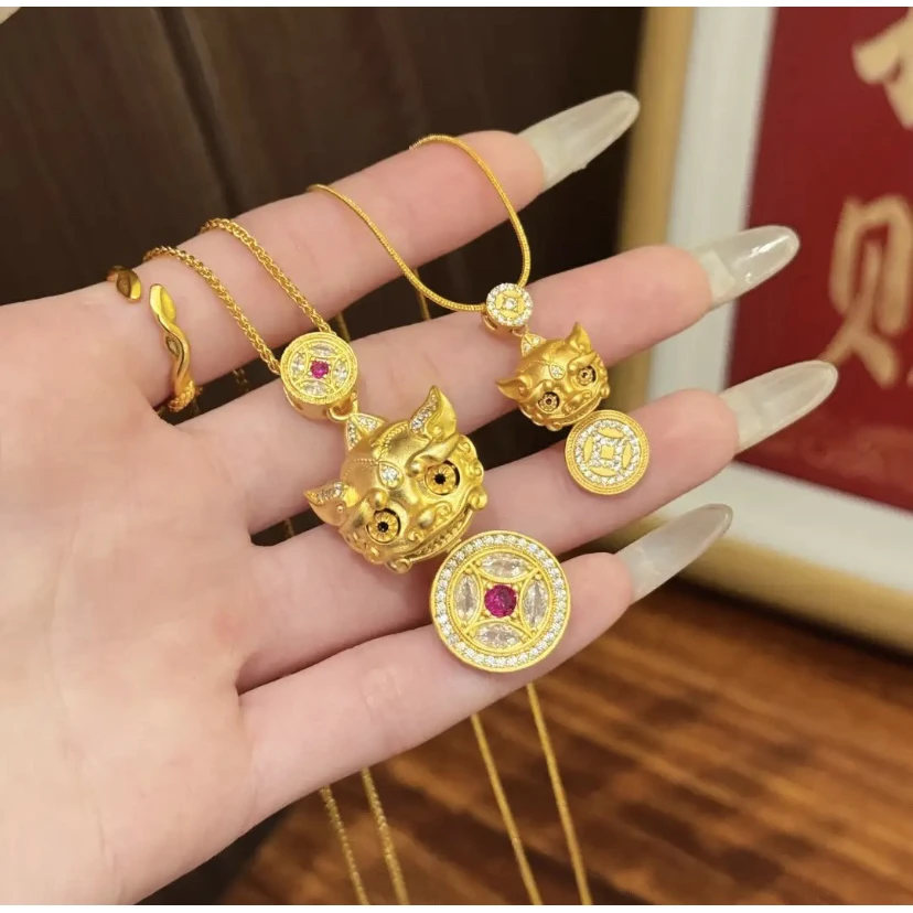 合金吊坠 精工不掉色新中式国潮风祥云元宝吊坠项链时尚可爱精致