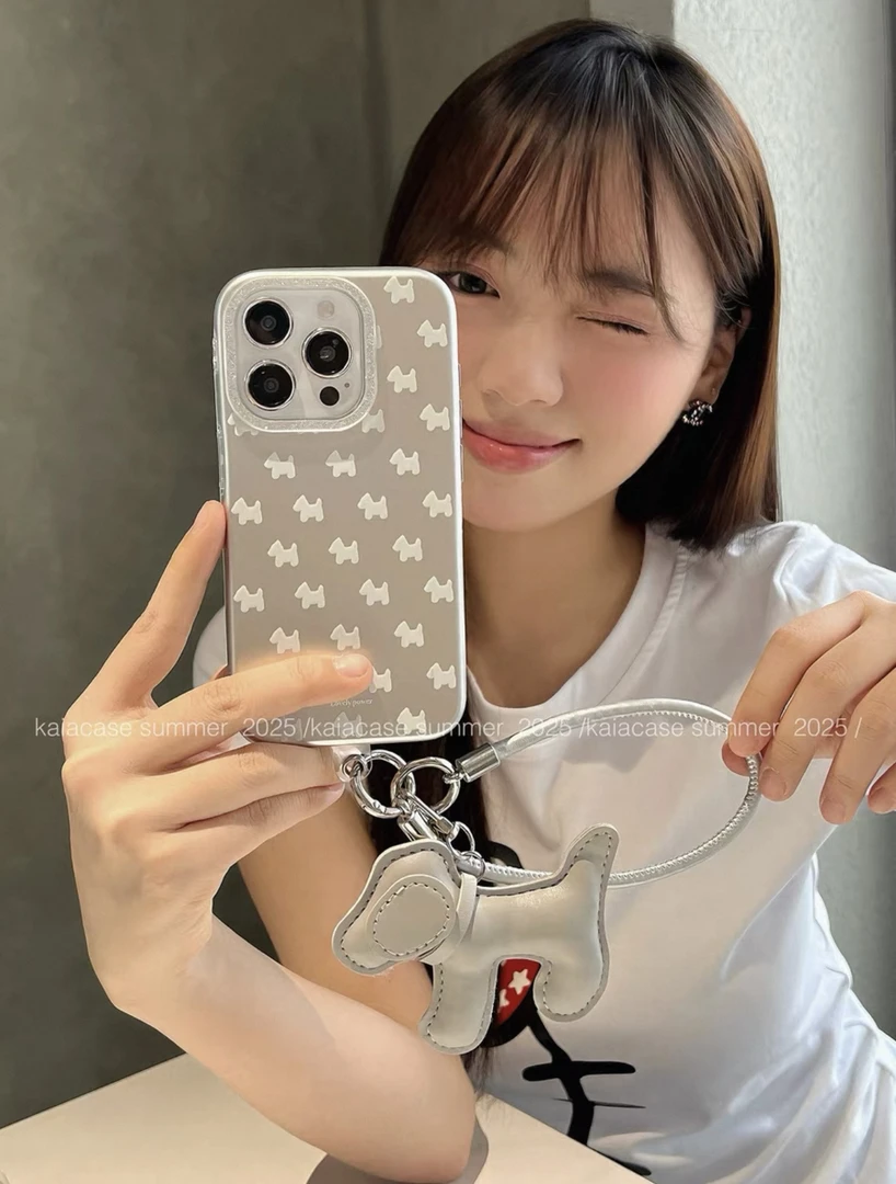 甜酷辣妹卡通狗狗电镀银适用苹果16promax手机壳iphone13新款15
