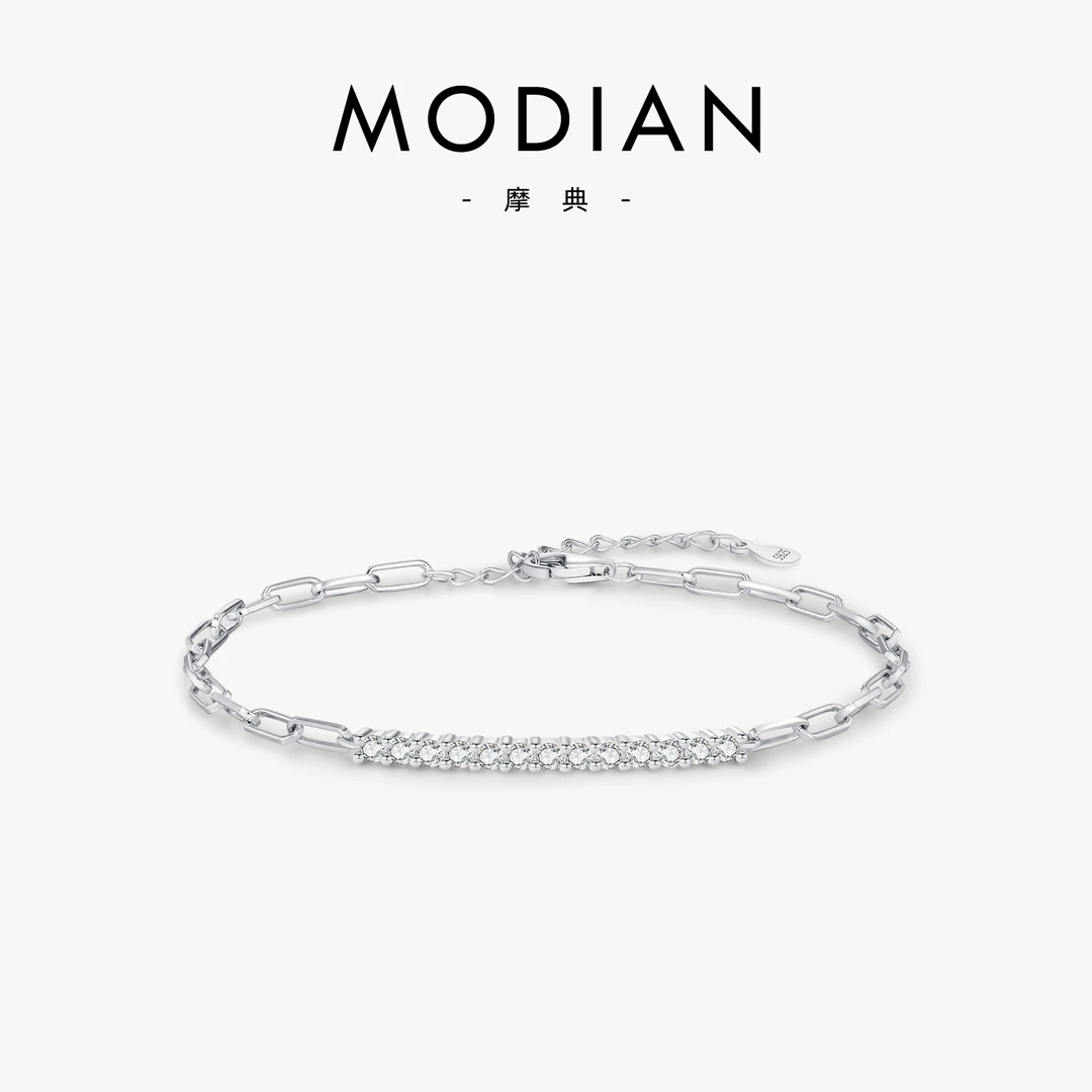 MODIAN/摩典 925银莫桑石手链 简约高级感ins镂空环扣排钻手饰品