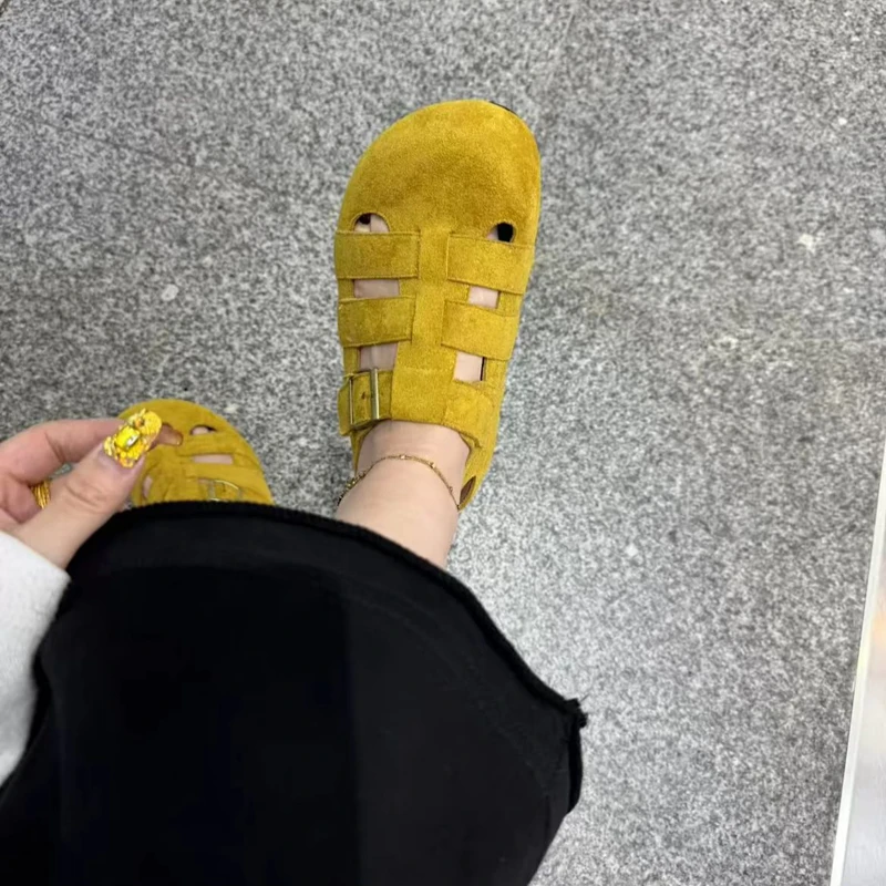 2025新款包头凉鞋女复古小众镂空猪笼罗马鞋时尚厚底单鞋女鞋子潮