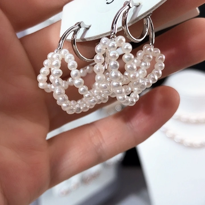 仙***掌银S925镶嵌淡水珍珠耳饰