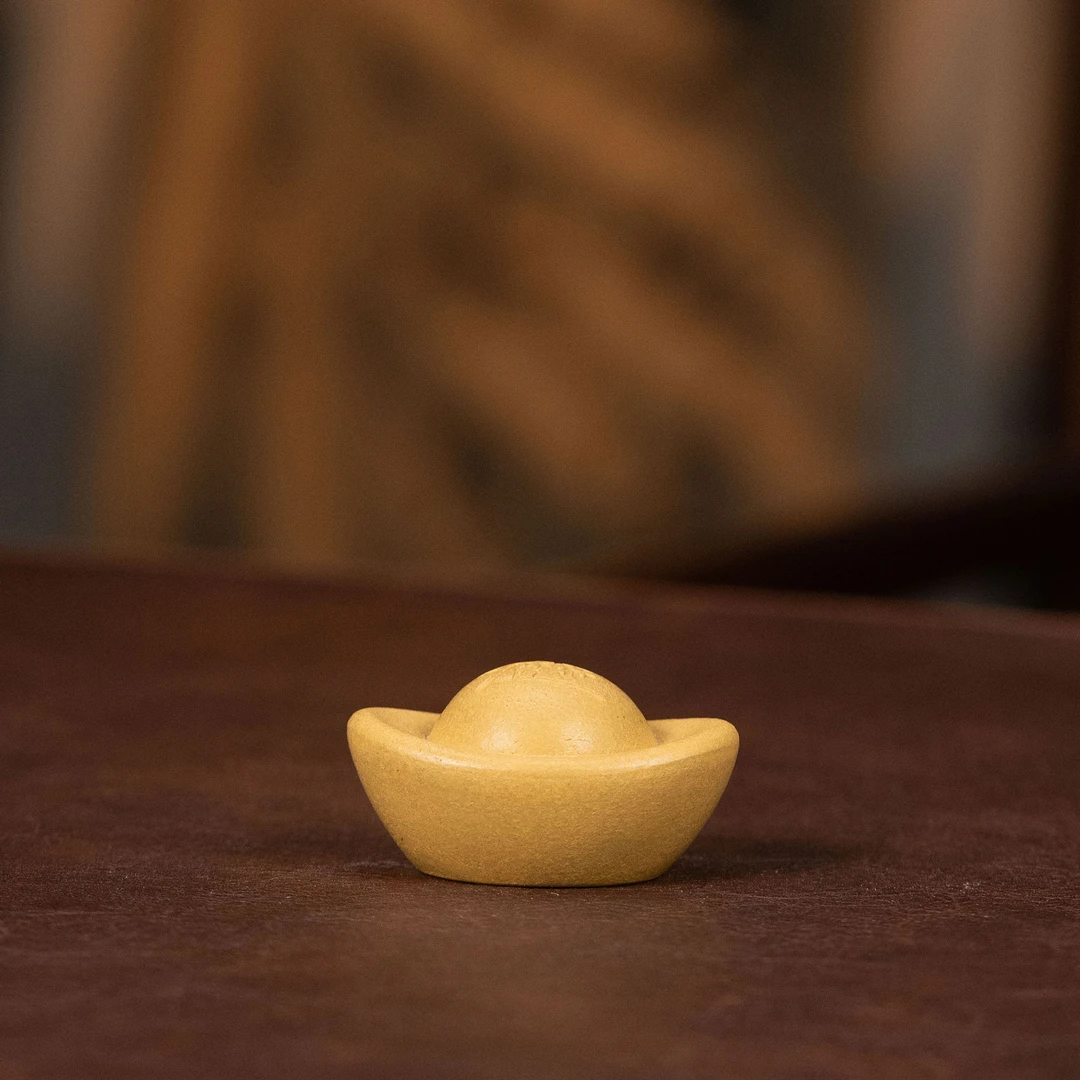 【利贞丨元宝盖置】潘伯民制原矿段泥手工制长5.5cm紫砂茶宠茶具