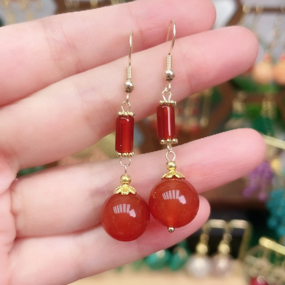 玛瑙/玉髓合金耳钉