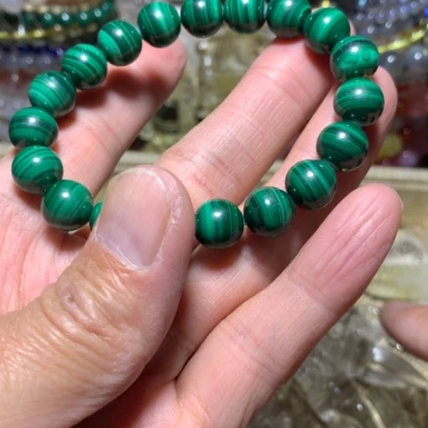 孔雀石手链未镶嵌无***球10mm手串