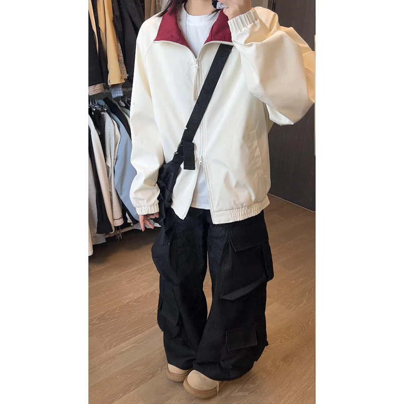 cleanfit撞色立领飞行夹克男女春秋季休闲外套情侣防风防水冲锋衣