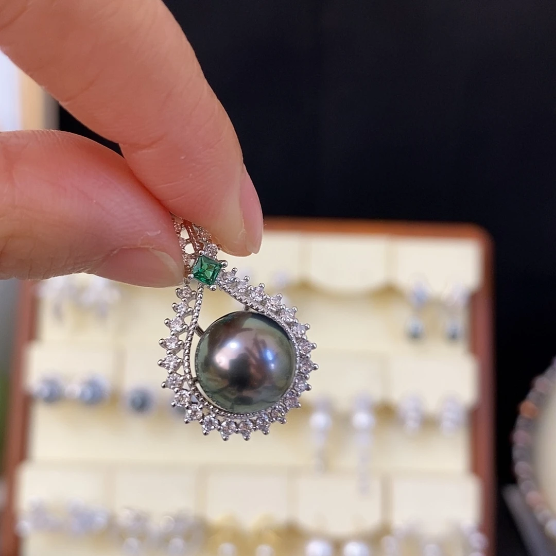 银S925镶嵌海水珍珠吊坠(不含链)