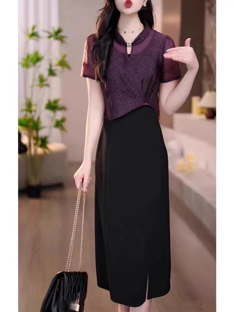 F275 高端爆款短袖两件套连衣裙女2025夏季新款妈妈精致提花套装