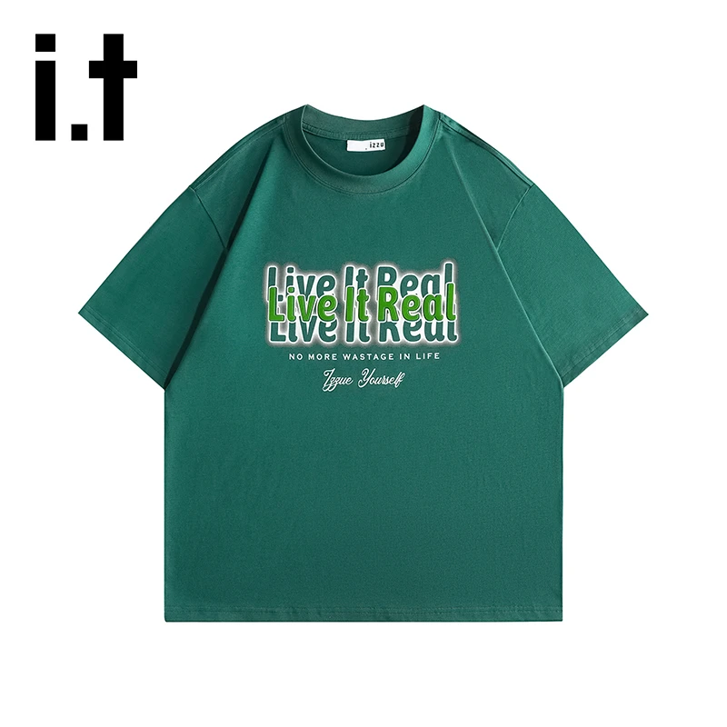 it izzue夏季印花男生T恤短袖美式oversize纯棉宽松休闲潮牌半袖