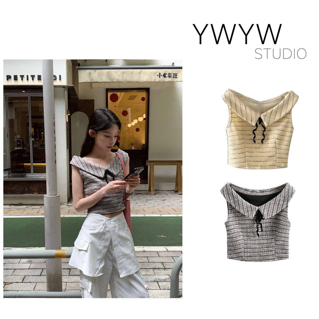 【YWYW25S/S】夏季气质小香风百搭大V翻领无袖针织衫A5539