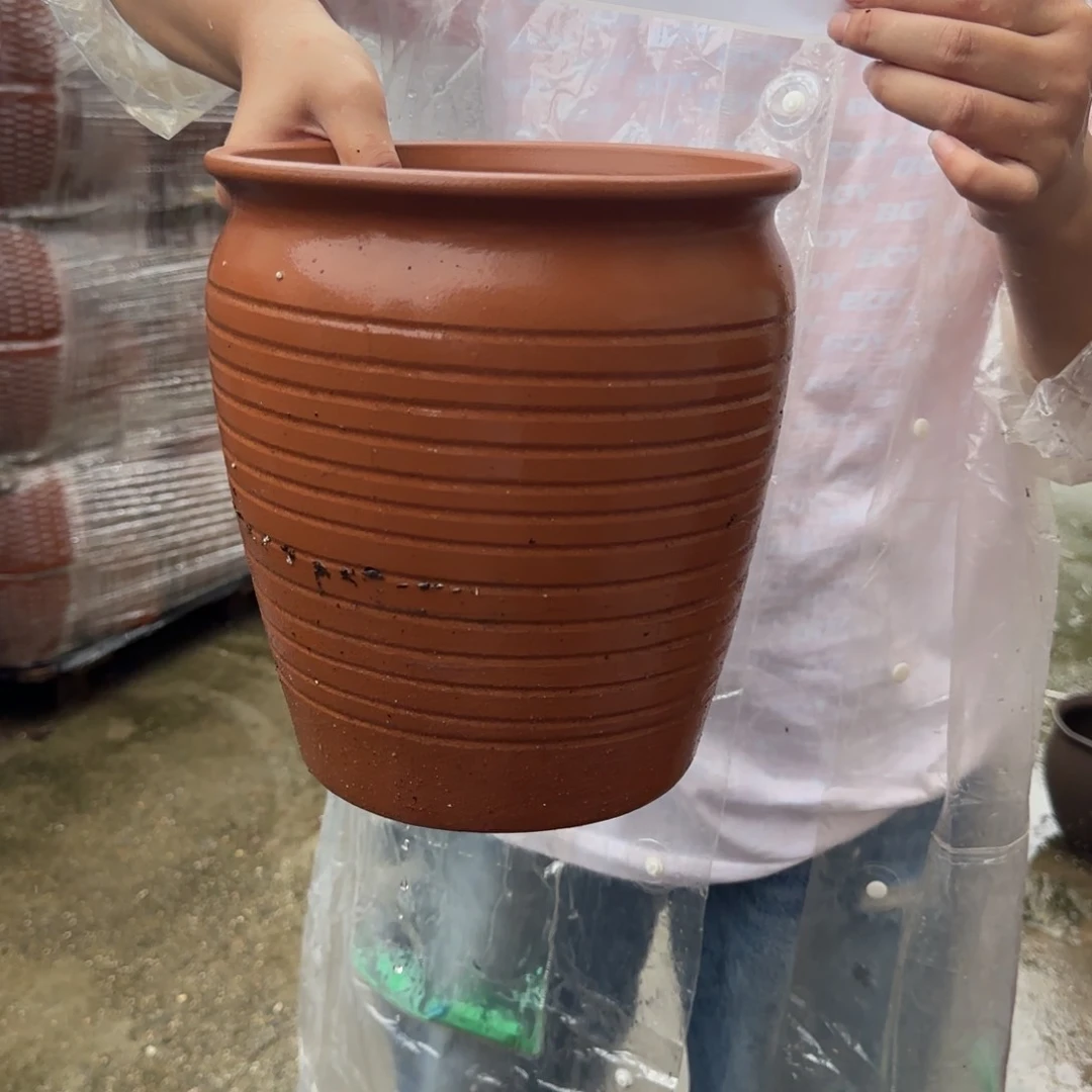 紫砂花盆口20高25宜兴土陶瑕疵炸底