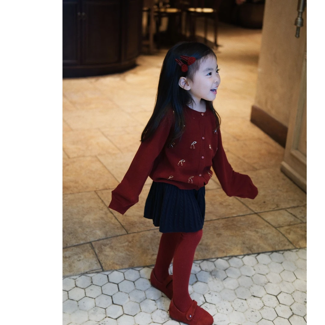 壹妈童装女童韩版秋冬款少女风休闲长袖红色针织毛衣洋气蓝色半裙