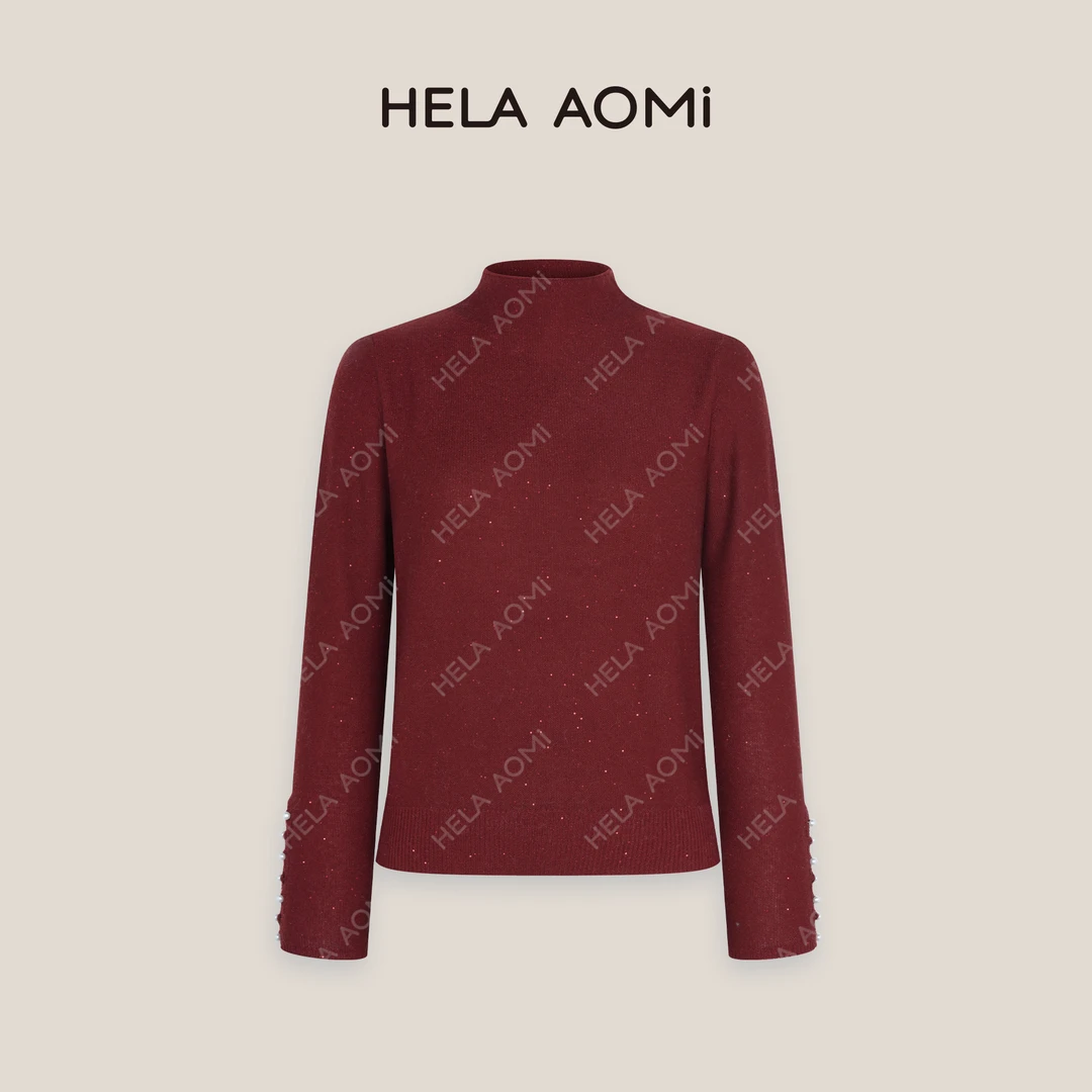 HELAAOMI “星河打底”半高领亮片袖口钉珠打底针织衫CY4DM31647