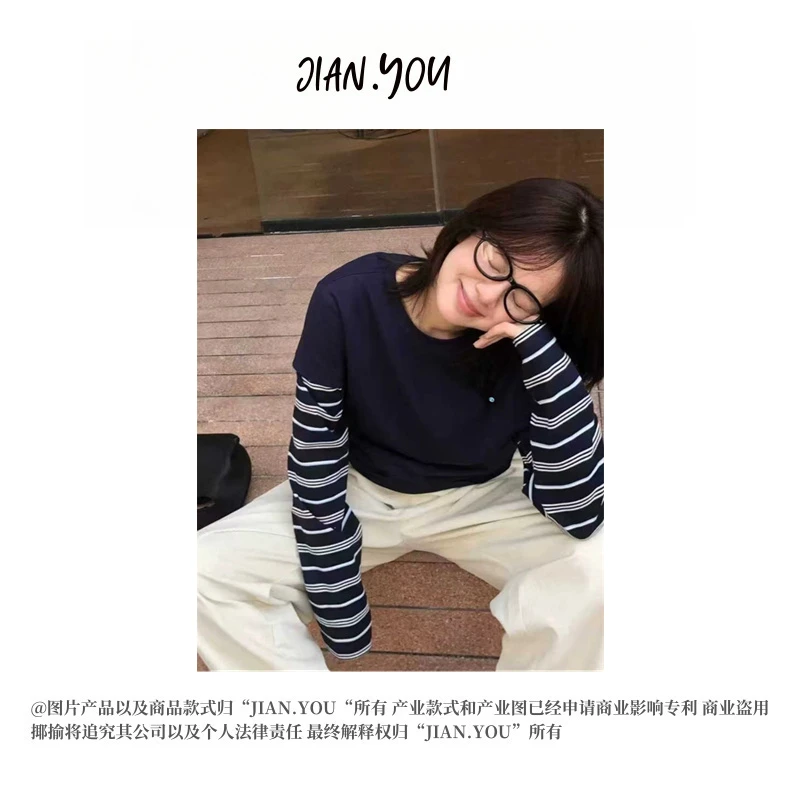 JIANYOU-「清爽又活力」韩国单！25春款女款拼接假两件T恤FF-25054