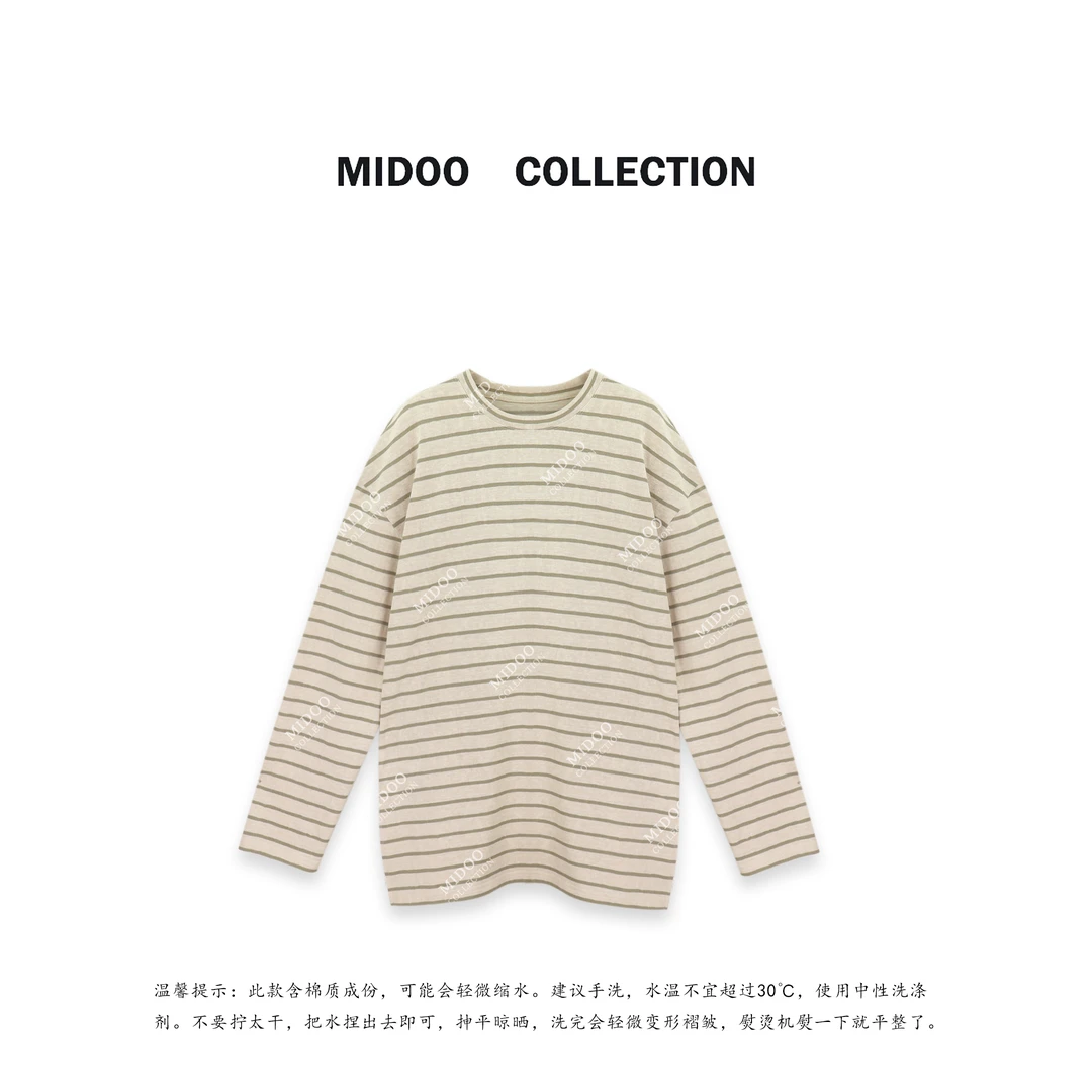 MIDOO ‘低饱和穿搭’休闲慵懒撞色条纹长袖T恤