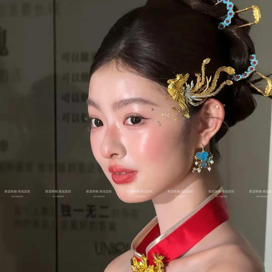 气质绝绝子旗袍配饰婚礼跟妆新娘头饰超好看凤凰侧边夹12512