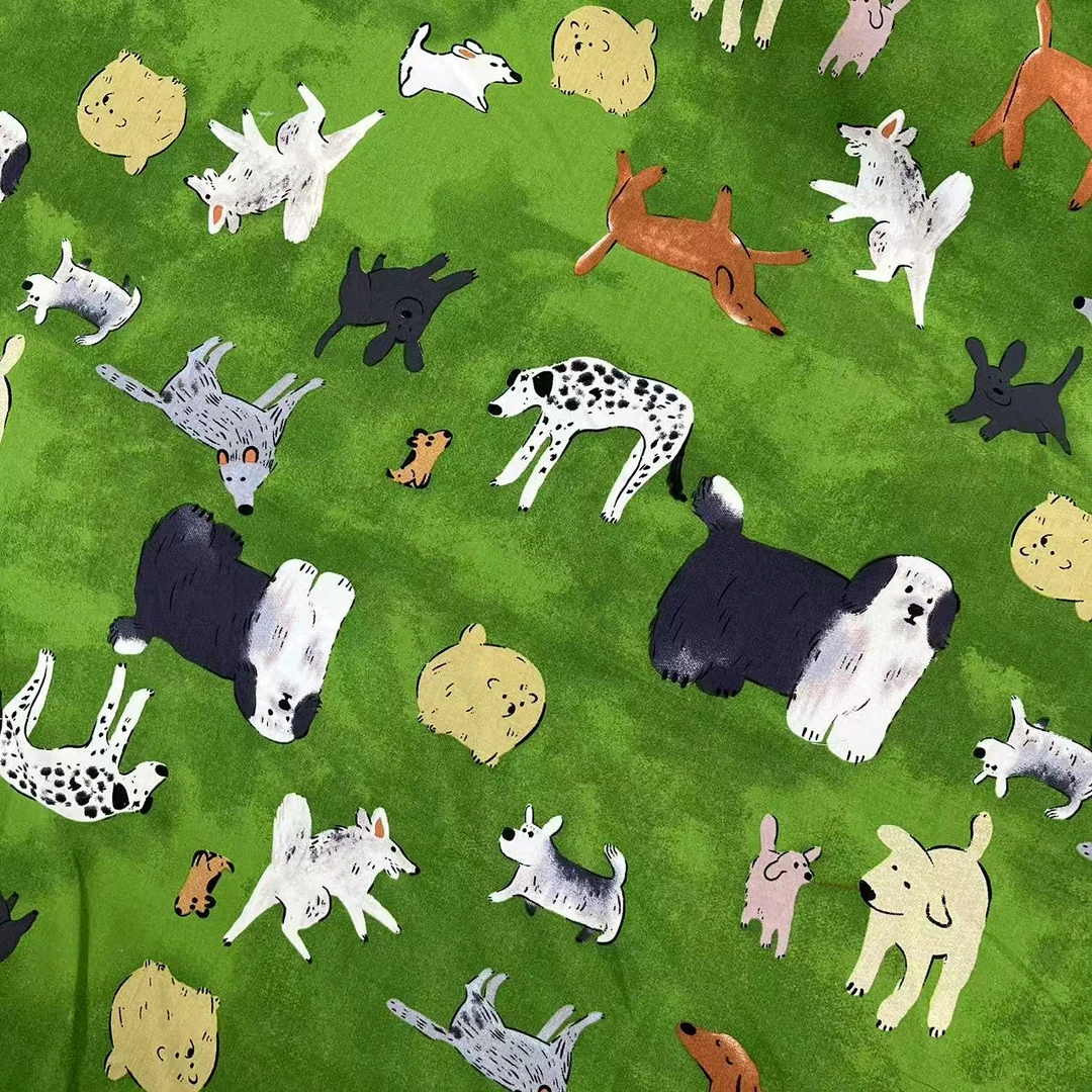 【绒兰】袋鼠国订单! 棉绸布料莱赛尔升级款 20号 小狗聚会-绿底