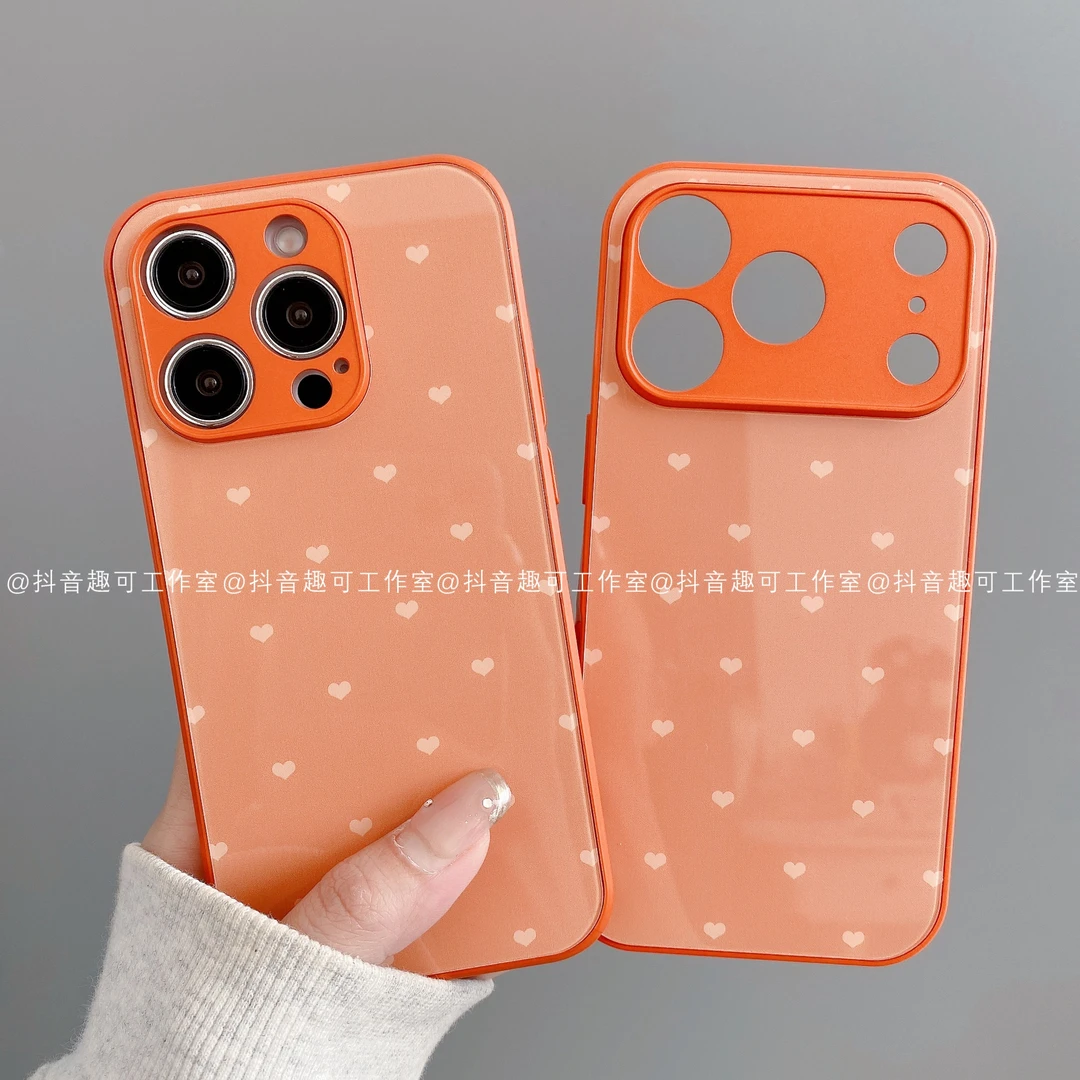 肤感玻璃适用iphone17promax苹果16手机壳15/14/13/12/11华为爱心